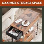 Narrow Side Table with Charging Station - Rustic Brown