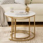 Set of 2 Gold and White Round Nesting Tables