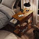 Narrow Side Table with Charging Station - Rustic Brown