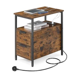 VASAGLE Slim Charging Side Table with Storage