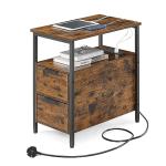 VASAGLE Slim Charging Side Table with Storage