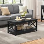 Yaheetech Black 2-Tier Coffee Table with Storage