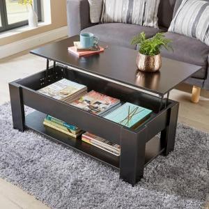 Black Lift-Top Coffee Table with Storage & Shelf