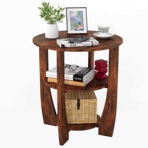 Rustic 3-Tier Round Side Table with Storage