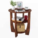Rustic 3-Tier Round Side Table with Storage