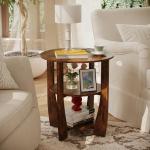 Rustic 3-Tier Round Side Table with Storage