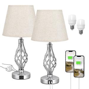 Set of 2 Touch Table Lamps with USB Ports