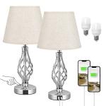 Set of 2 Touch Table Lamps with USB Ports