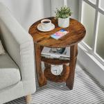 Rustic 3-Tier Round Side Table with Storage