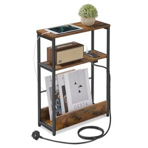 VASAGLE Charging Side Table with Magazine Rack