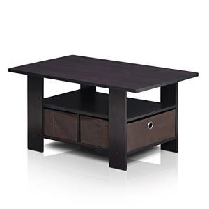 Furinno Andrey Dark Walnut Coffee Table with Drawer