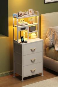 Bedside Table with Charging Station and LED Lights