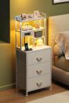 Bedside Table with Charging Station and LED Lights