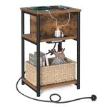 VASAGLE Narrow Charging Side Table in Rustic Brown