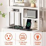 Bedside Table with Charging Station and LED Lights