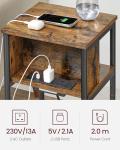 VASAGLE Narrow Charging Side Table in Rustic Brown