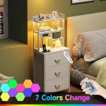 Bedside Table with Charging Station and LED Lights