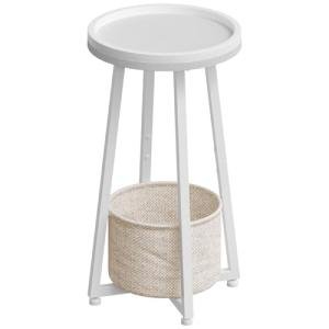 HOOBRO Round Side Table with Storage Basket