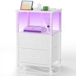 Yornoli Bedside Table with Charging Station and LED Lights