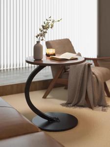 C-shaped Wooden Side Table for Living Room