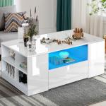 Stylish White Coffee Table with Storage & LED Lights