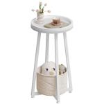 HOOBRO Round Side Table with Storage Basket