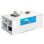 Stylish White Coffee Table with Storage & LED Lights