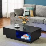 Modern Black Coffee Table with Storage & LED Light
