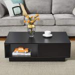 Modern Black Coffee Table with Storage & LED Light