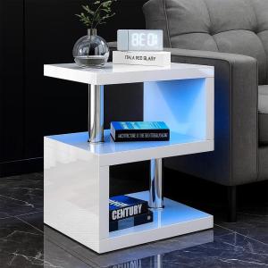S-Shaped LED Side Table with Storage Shelves