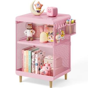 Kids' Pink Nightstand with Hanging Basket & Hooks