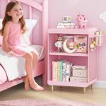 Kids' Pink Nightstand with Hanging Basket & Hooks