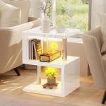 S-Shaped LED Side Table with Storage Shelves