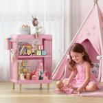 Kids' Pink Nightstand with Hanging Basket & Hooks