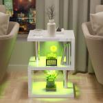 S-Shaped LED Side Table with Storage Shelves