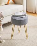 Gray Velvet Round Footrest Ottoman and Makeup Stool