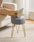 Gray Velvet Round Footrest Ottoman and Makeup Stool