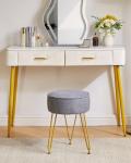 Gray Velvet Round Footrest Ottoman and Makeup Stool