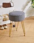 Gray Velvet Round Footrest Ottoman and Makeup Stool