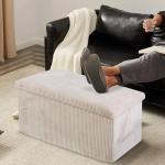 Large Beige Folding Ottoman Storage Box