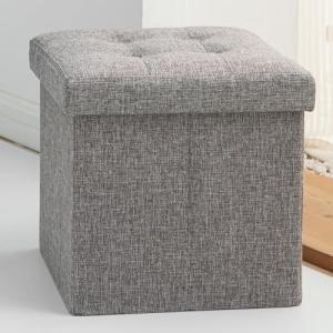 Grey Foldable Storage Ottoman with Lid 30x30cm