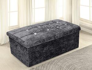 Padded Foldable Storage Ottoman Bench in Charcoal