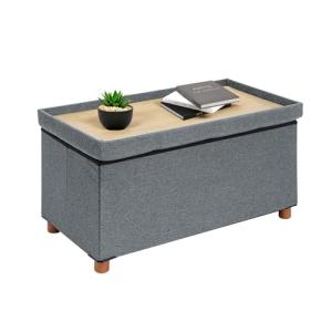 Grey Folding Ottoman Footstool with Storage Tray