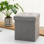 Grey Foldable Storage Ottoman with Lid 30x30cm
