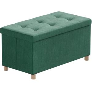 Dark Green Ottoman Storage Box with Wooden Legs