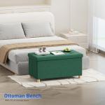 Dark Green Ottoman Storage Box with Wooden Legs