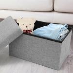 Light Gray Velvet Storage Ottoman Bench with Lid