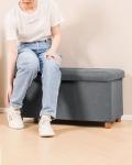 Grey Folding Ottoman Footstool with Storage Tray