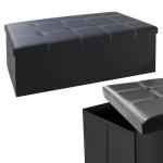 Large Black Faux Leather Storage Ottoman Stool