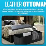 Large Black Faux Leather Storage Ottoman Stool